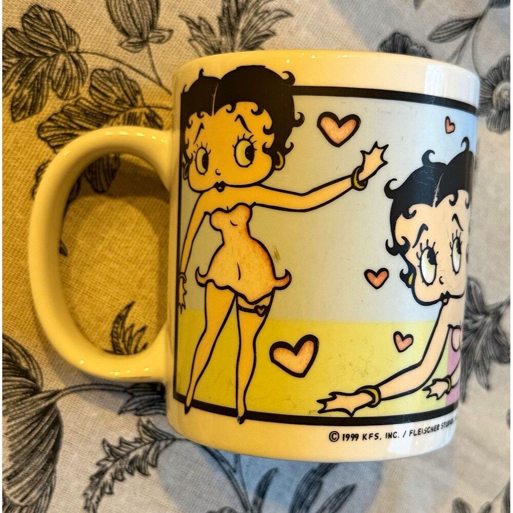 Betty Boop 1999 Fleischer 12oz Ceramic Mug White/Pink/Yellow